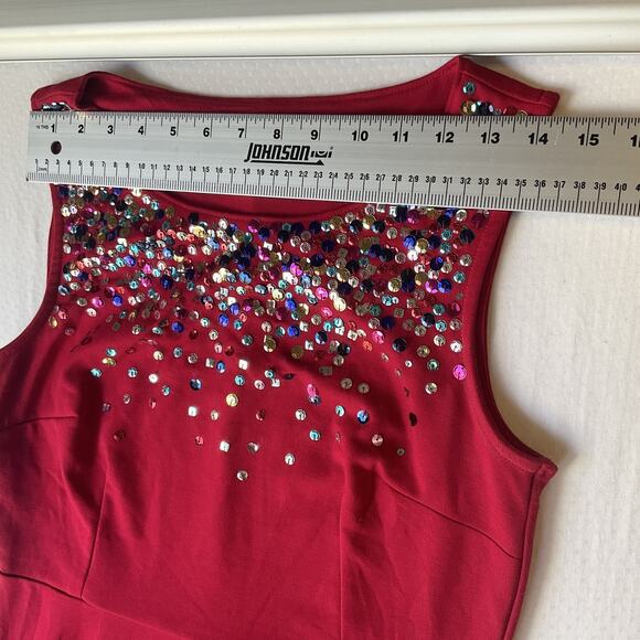 Lands' End Women Midi Dress S (6-8) Red Fit & Flare Sequin Sleeveless Stretch - Picture 4 of 10